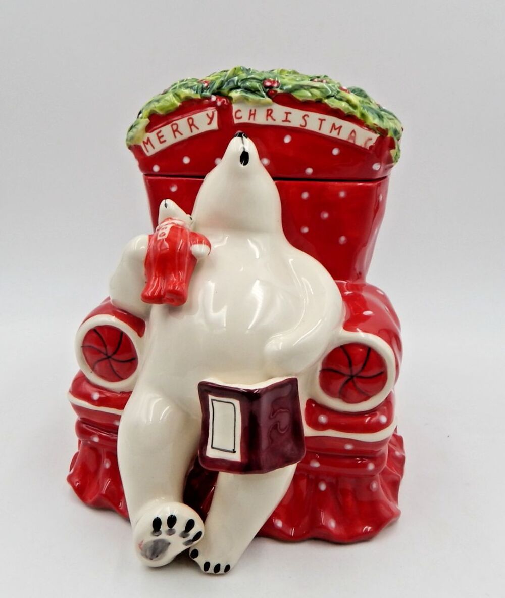 Blue Sky Heather Goldminc Christmas Sleeping Polar Bear Cookie Jar W/Lid 2015